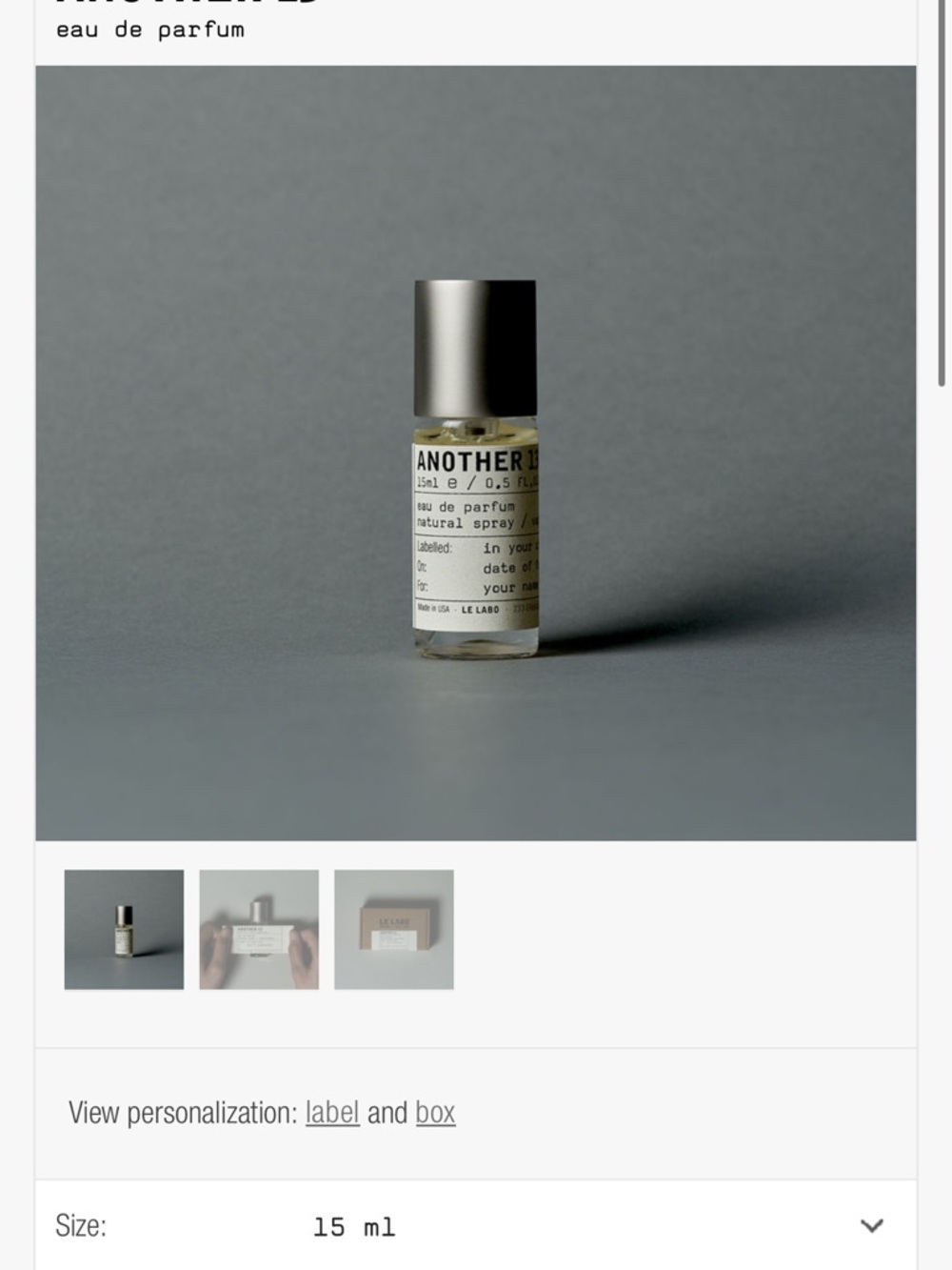 Le Labo travel size from Edinburgh